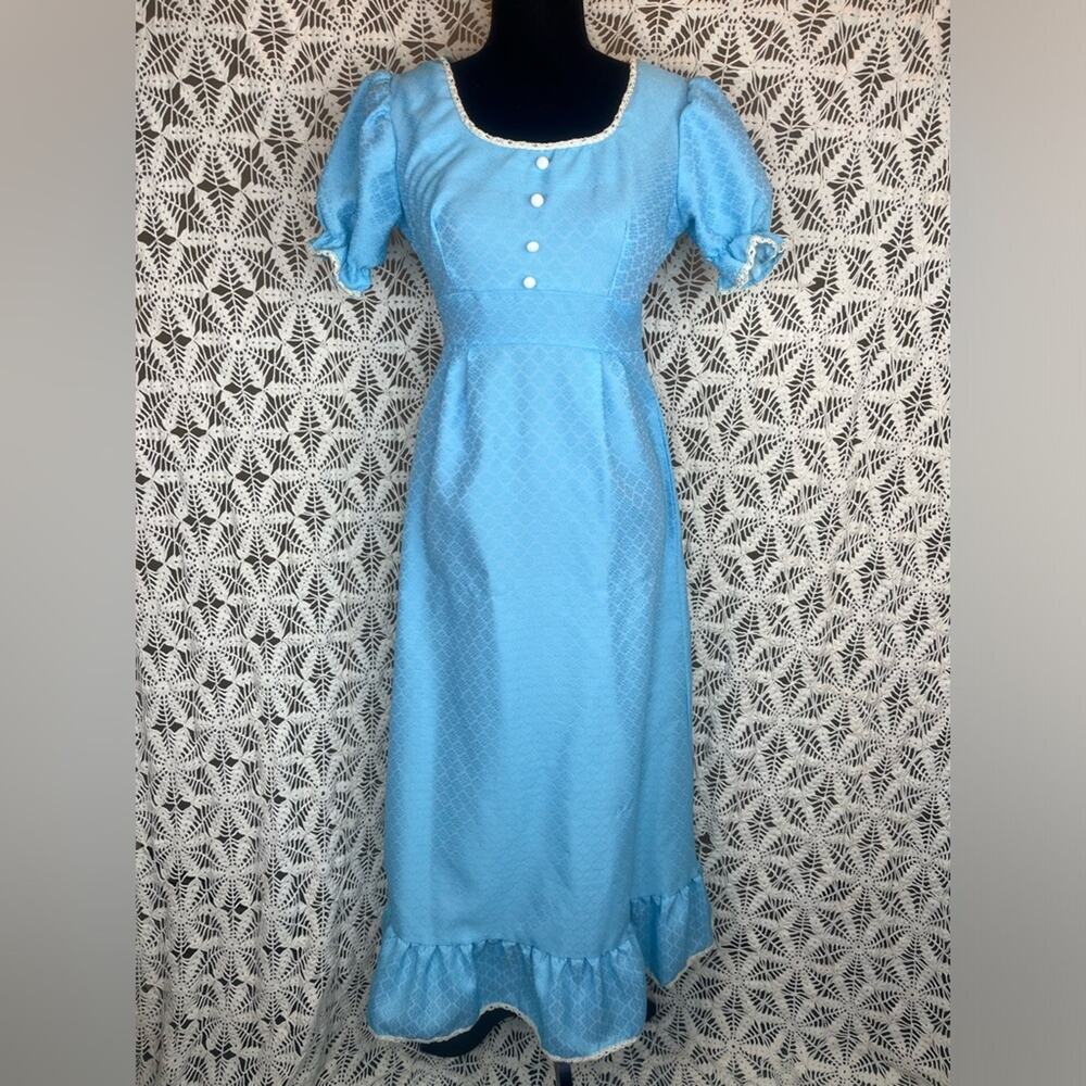 1970’s Blue Puff Sleeve Prairie Dress